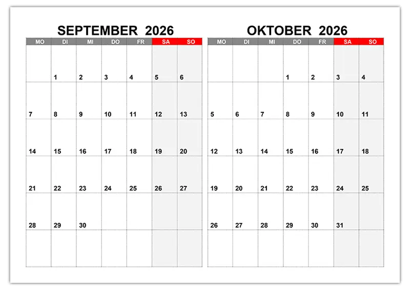 Kalender F r September Oktober 2026 Kalender su Kalender F r September Oktober 2026 Kalender su